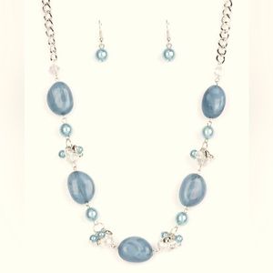 The Skies Are Blue Beaded Necklace & Earrings Set